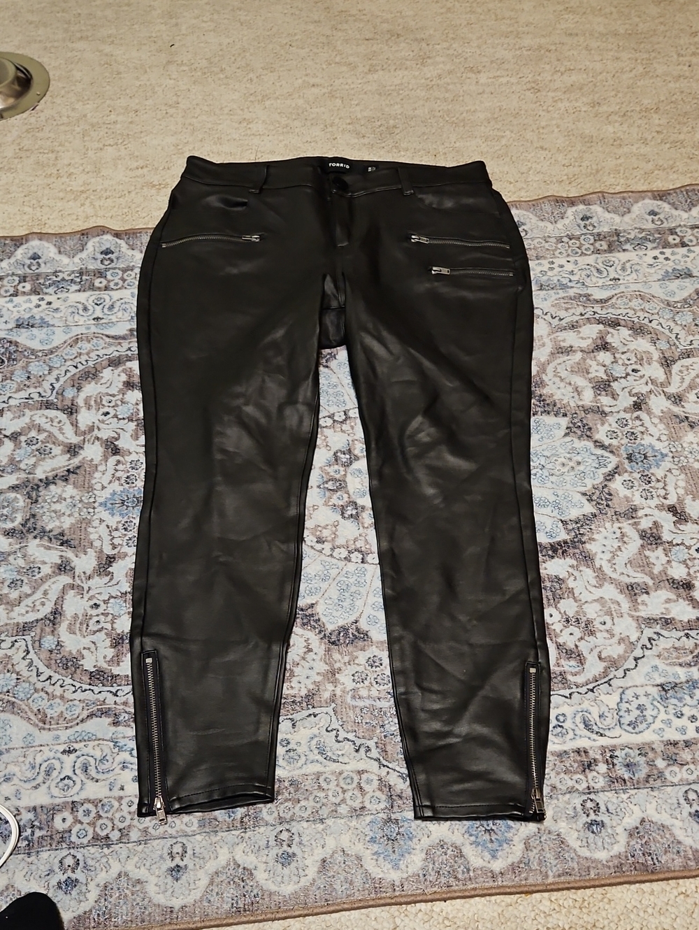 torrid Black Faux Leather Skinny Jeans with Moto Zippers